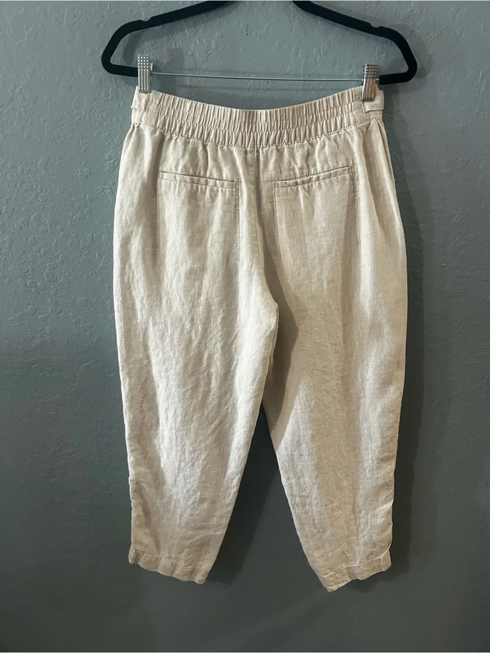 Athleta 100% Linen Pants Beige Cream Buckle Waist Utility Pocket Petite 6P